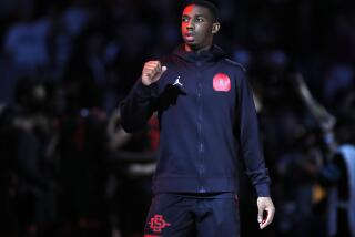 Boston, MA- March 28: San Diego State's Lamont Butler is introduced before playing UConn during a NCAA Tournament Sweet 16 game at the TD Garden on Wednesday, March 28, 2024 in Boston, MA. (K.C. Alfred / The San Diego Union-Tribune)