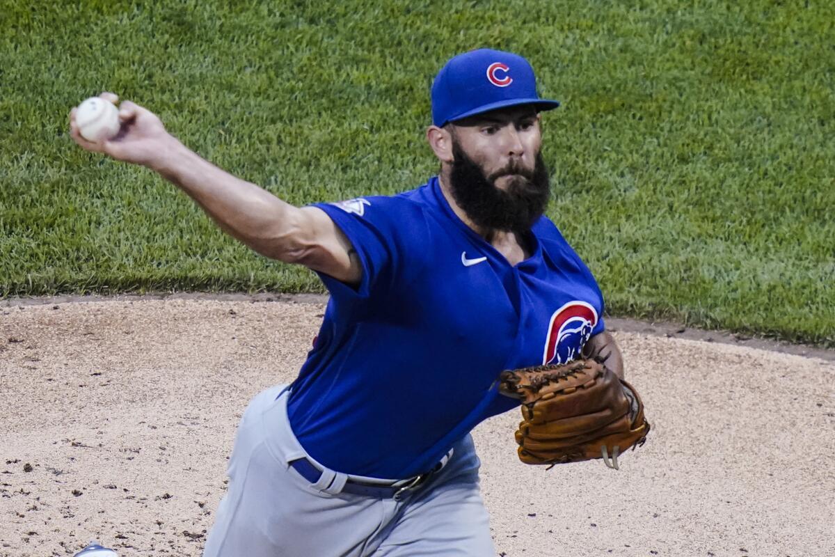 Jake Arrieta delivers a pitch for the Chicago Cubs during a game.