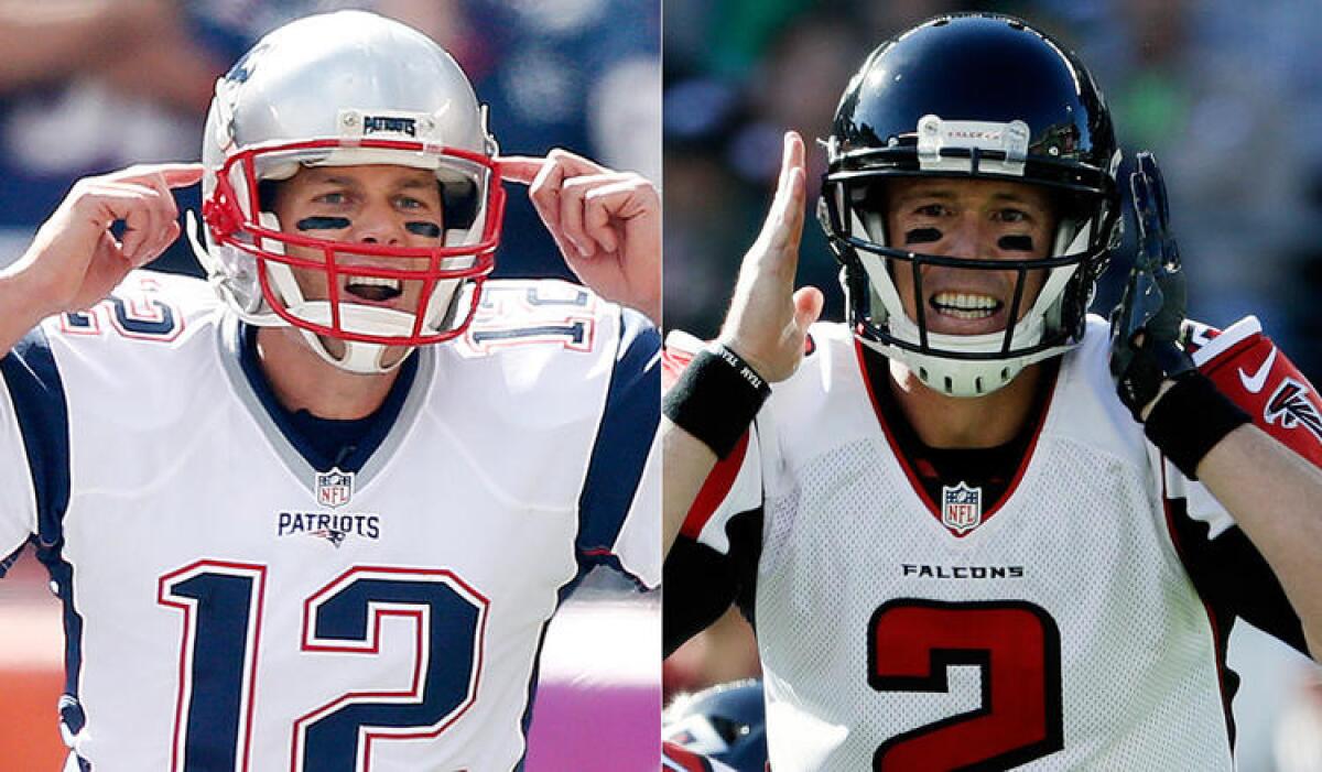 Tom Brady, left, will lead the New England Patriots against Matt Ryan and the Atlanta Falcons in Super Bowl LI.