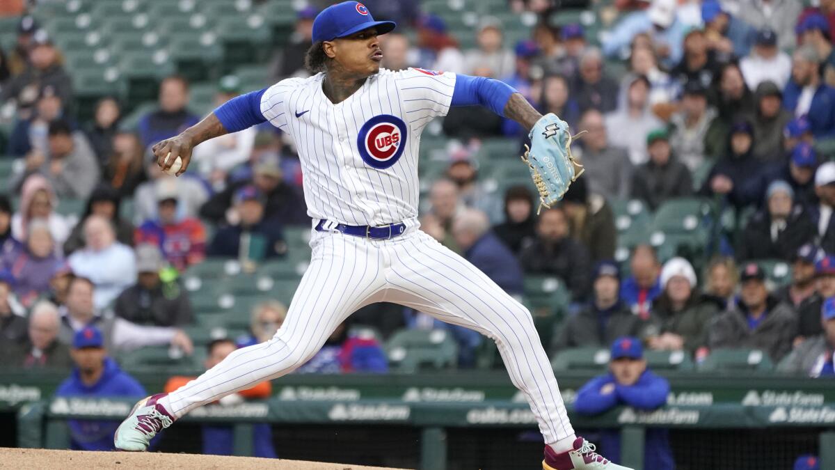 Chicago Cubs' Marcus Stroman winds up during a baseball game