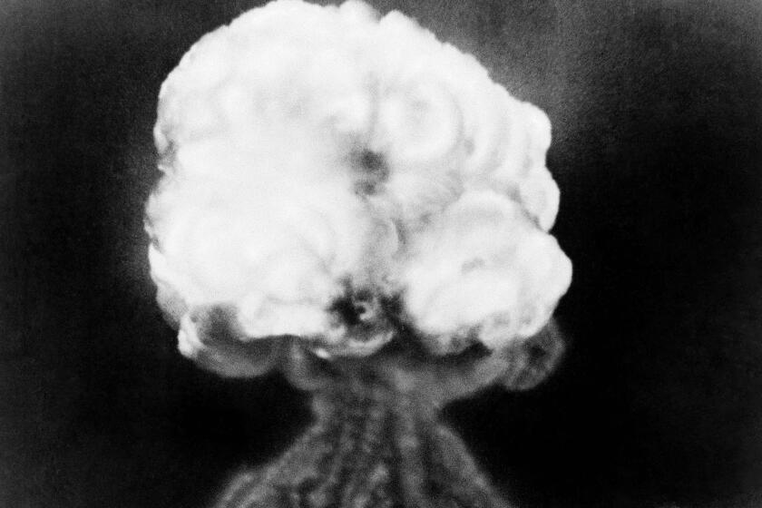 FILE - This July 16, 1945, file photo, shows the mushroom cloud of the first atomic explosion at Trinity Test Site near Alamagordo, N.M. The president of the Navajo Nation and New Mexico residents who lived downwind from the site of the world's first atomic blast are among those seeking recognition and compensation from the U.S. government for people affected by uranium mining and nuclear testing carried out during the Cold War. A congressional subcommittee was taking testimony Wednesday, March 24, 2021, about who should be eligible under the Radiation Exposure Compensation Act. (AP Photo/File)