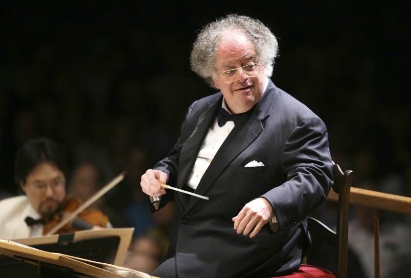 James Levine conducts an orchestra in 2006