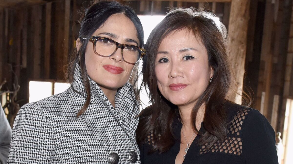 Salma Hayek, left, with ChefDance founder Mimi Kim, who opened her Park City home for the Glamour magazine and Girlgaze-hosted lunch celebrating women in film.