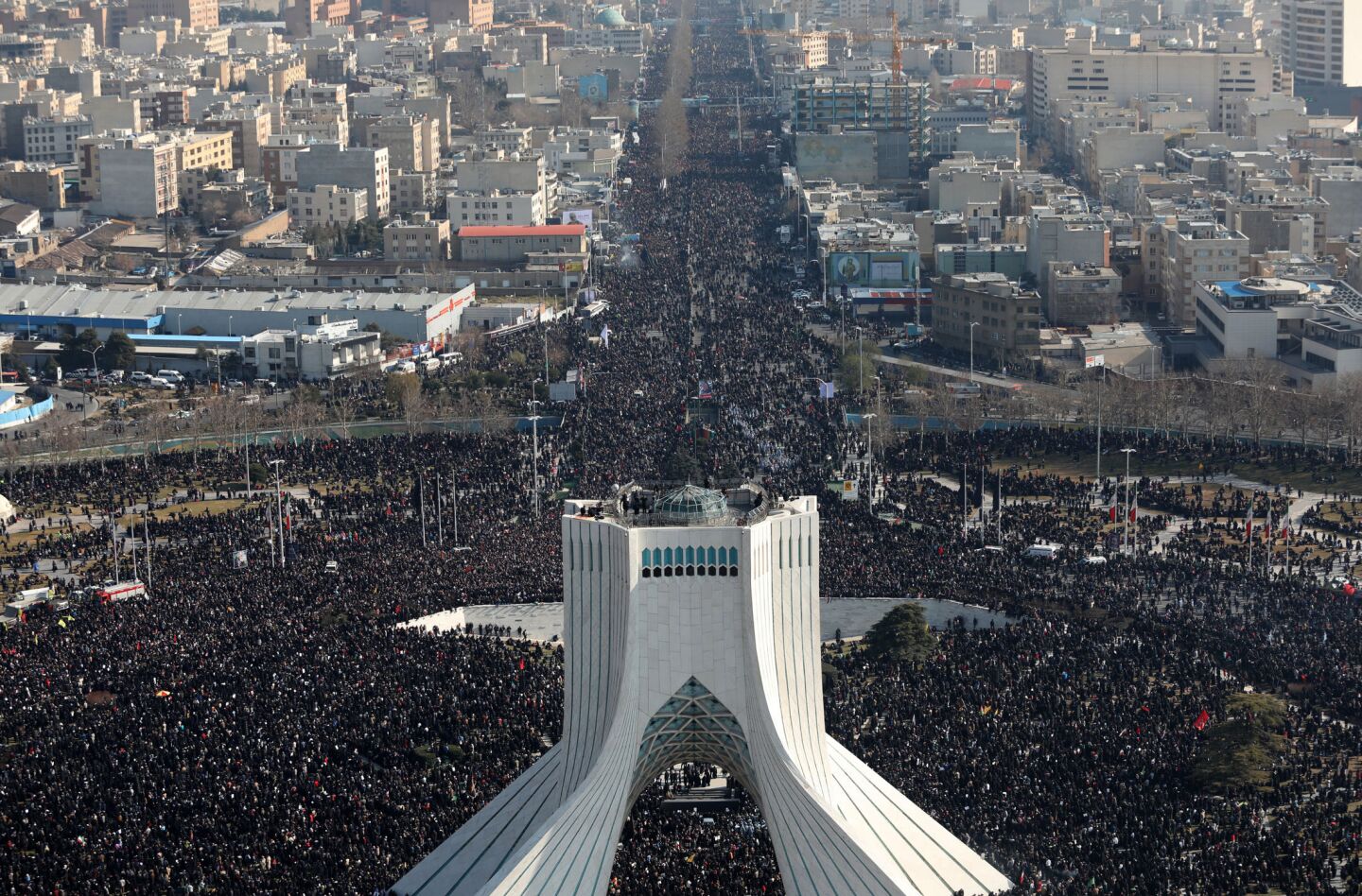 Mourners attend the funeral for Gen. Qassem Suleimani in Tehran.