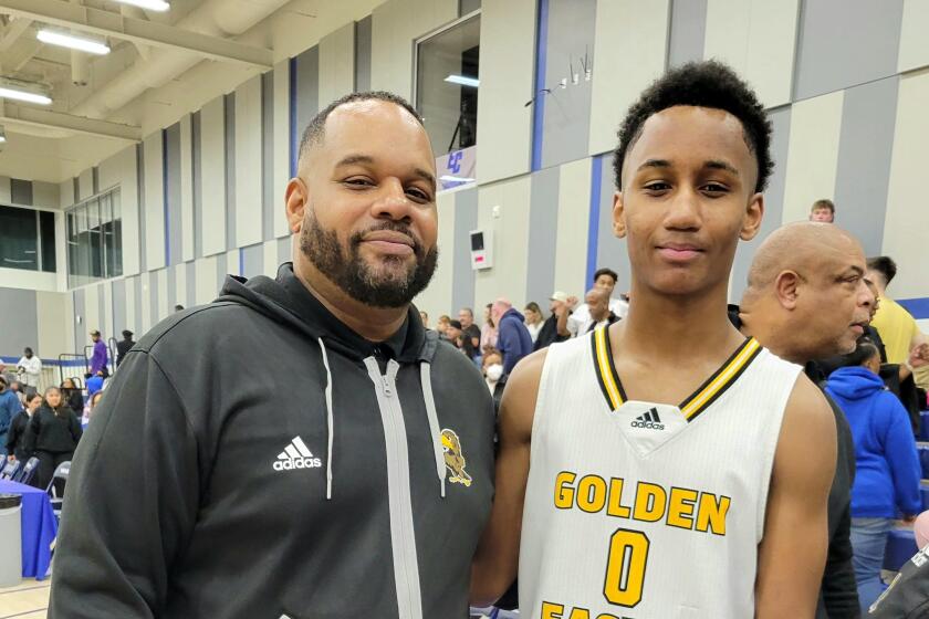 King/Drew coach Lloyd Webster and son Josahn Webster are set for the City Open Division championship game against LACES.