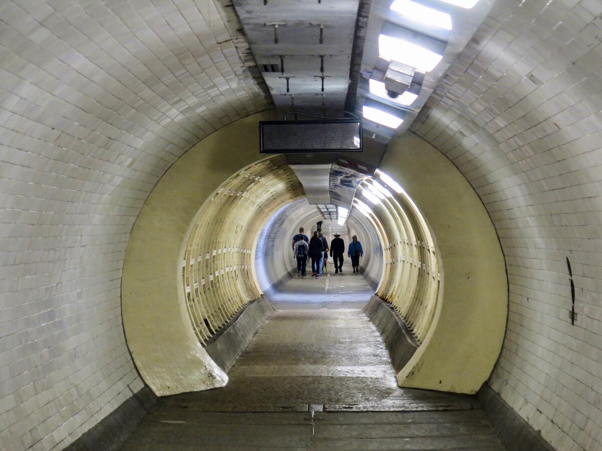 Inside the Greenwich Foot Tunnel in London.