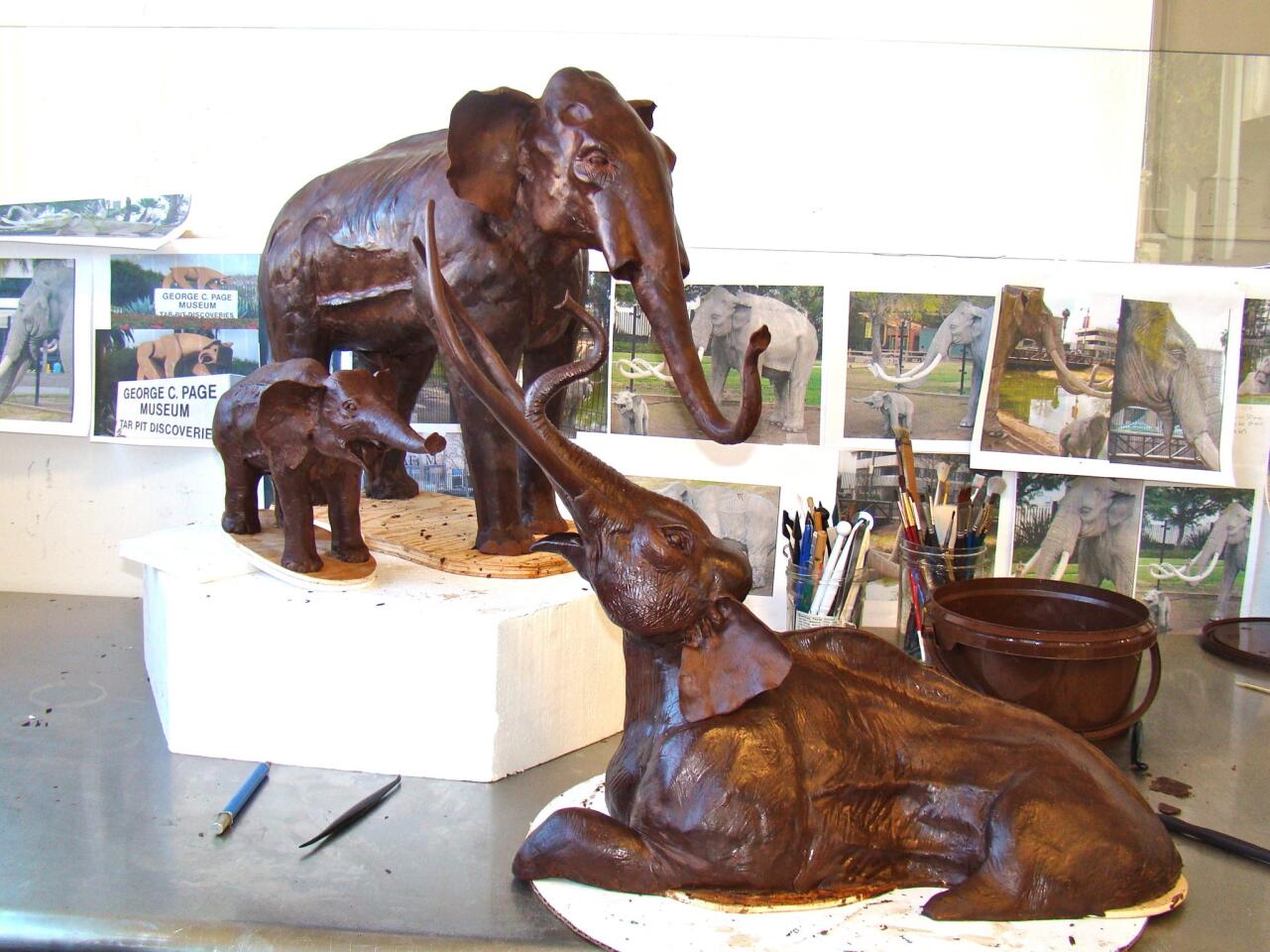 Kimberly Bailey of the Butter End in Santa Monica created the elephants at the La Brea Tar Pits from chocolate.