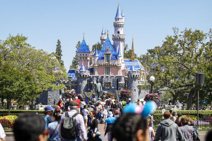 ANAHEIM, CA--MAY 29, 2019--Sleeping Beauty Castle, at the end of Main Street, in Disneyland Resort, on media preview day of the new "Star Wars: Galaxy?s Edge," in Anaheim, CA, May 29, 2019. Members of the media roam the new territory, positioned beyond "Frontierland," at the back of the property. (Jay L. Clendenin / Los Angeles Times)