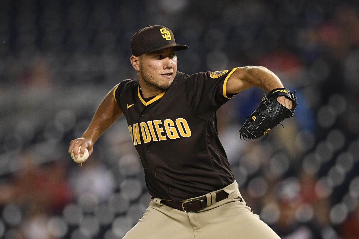 San Diego Padres relief pitcher James Norwood (67) 