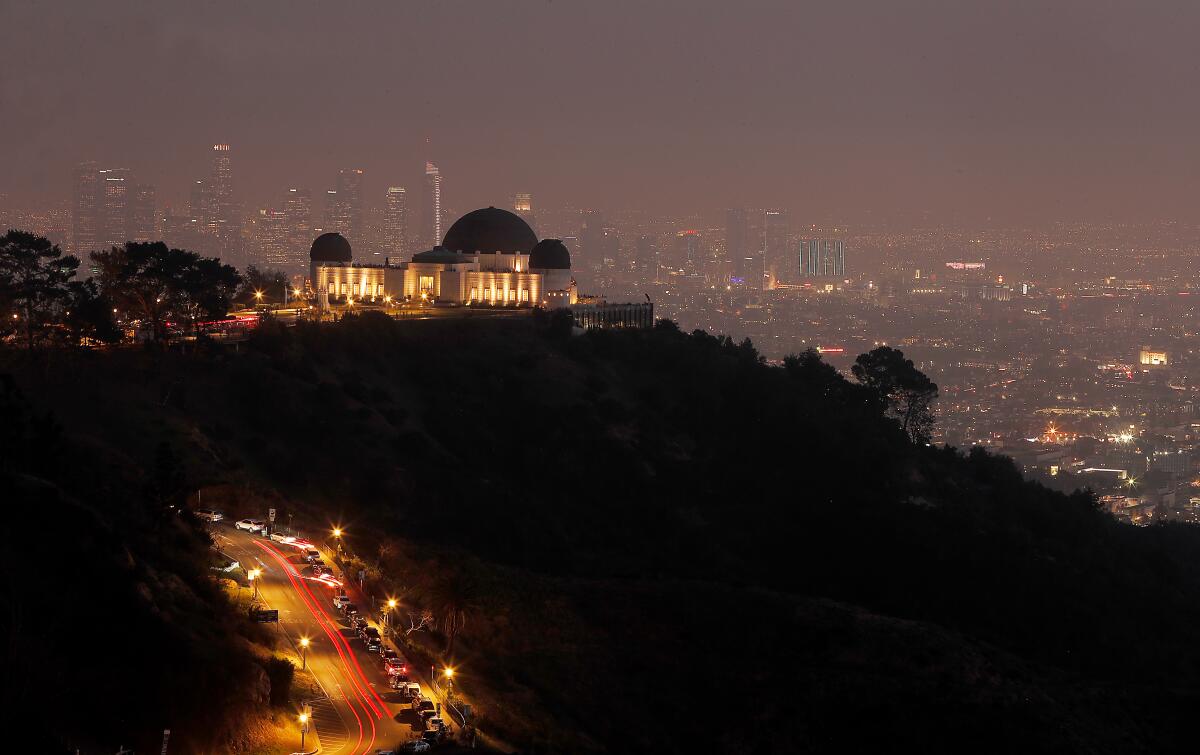 The Griffith Observatory at dusk.