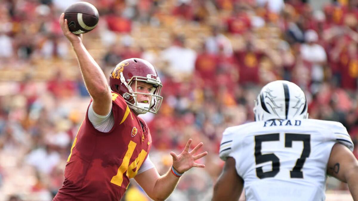 USC quarterback Sam Darnold passes against Western Michigan on Saturday.