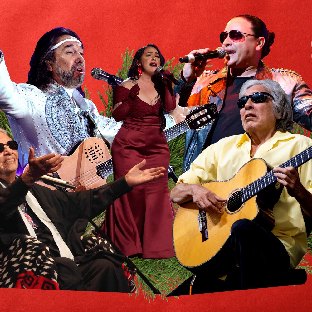 A photo illustration featuring five Latino musicians