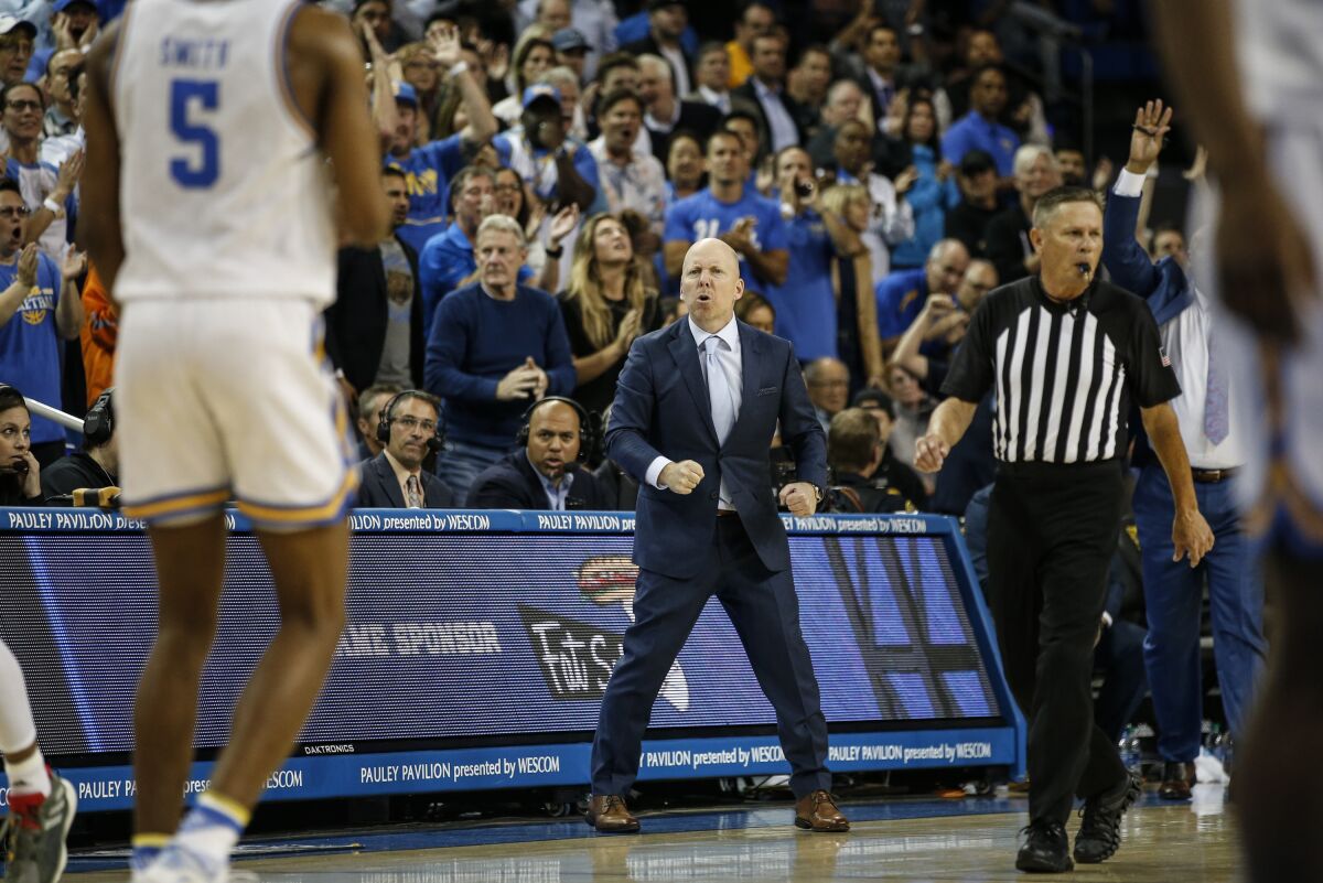 UCLA basketball coach Mick Cronin reacts on the sideline during a February game against Arizona State.
