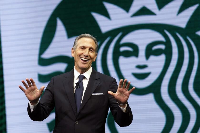 FILE - In this March 22, 2017 file photo, Starbucks CEO Howard Schultz speaks at the Starbucks annual shareholders meeting in Seattle. Schultz says the company will now allow people to use bathrooms at its coffee shops even if they donât buy anything, as it continues to take a closer look at its operations following the arrest of two black men at a Philadelphia shop. Schulz discussed the new policy while he spoke at the Atlantic Council in Washington, Thursday, May 10, 2018. Schultz said the company previously had a âloose policyâ that only paying customers be allowed to use bathrooms, but that it was up to each store manager to decide. (AP Photo/Elaine Thompson, File)