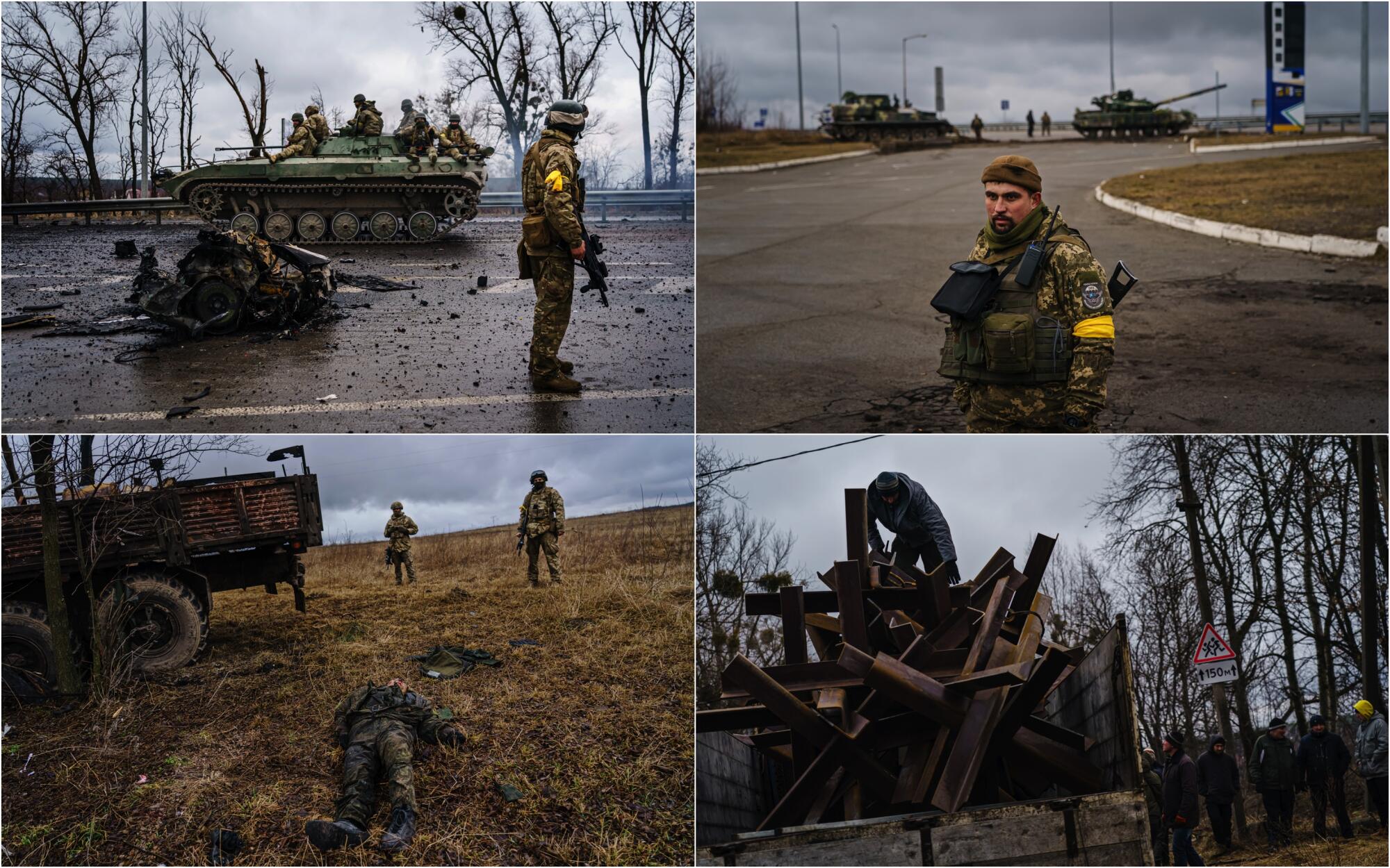 Four photos of war in Ukraine.