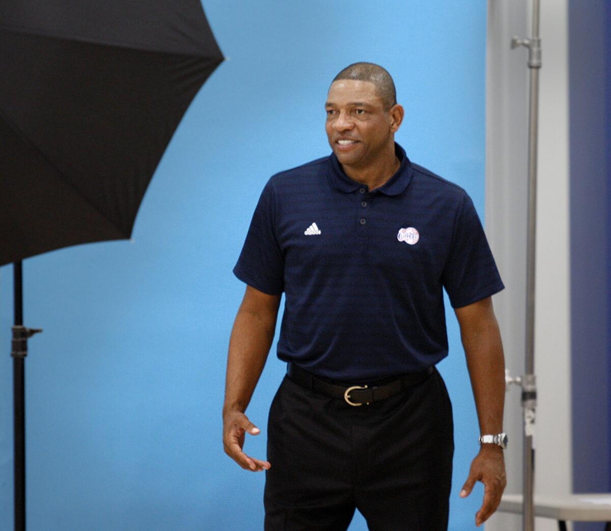Clippers Coach Doc Rivers during Clippers media day Monday. The former Boston Celtics coach thinks highly of the Lakers.
