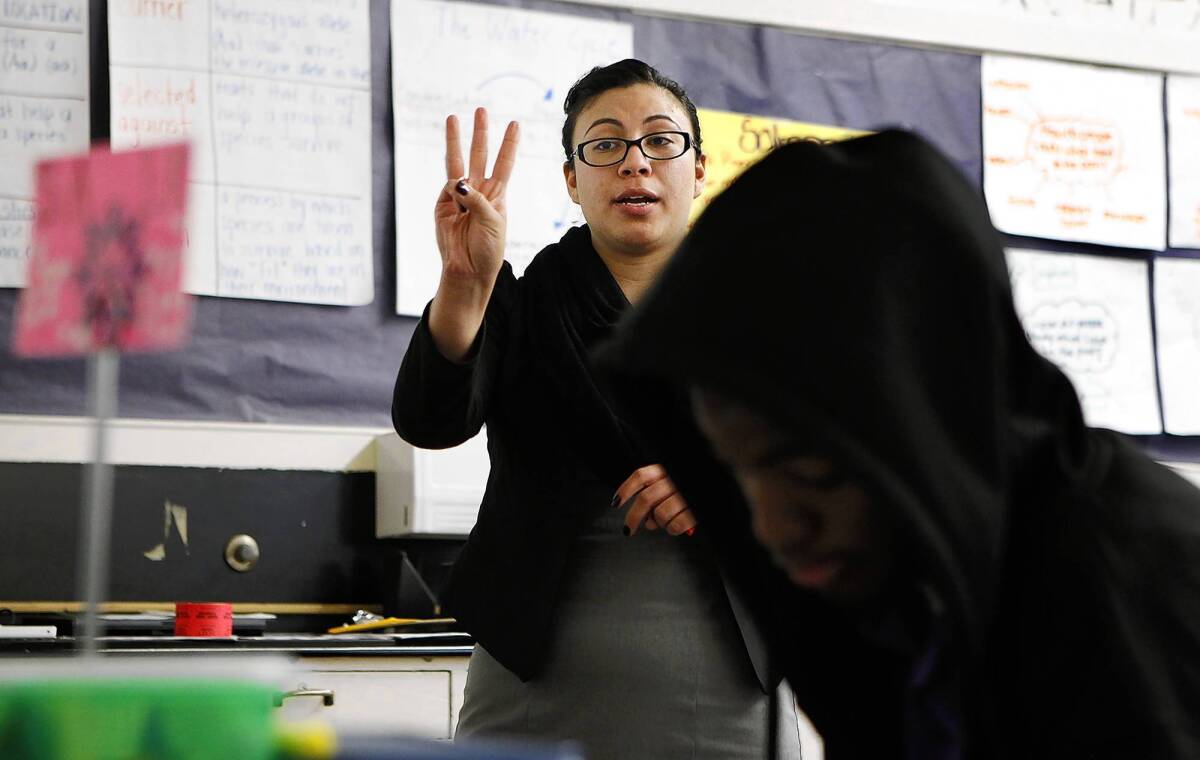 Stephanie Silva is a Teach for America instructor at Manual Arts High School in Los Angeles. Interns like her will be allowed to teach students struggling with English only under stricter state controls over their training and supervision, the state Commission on Teacher Credentialing unanimously decided Thursday.