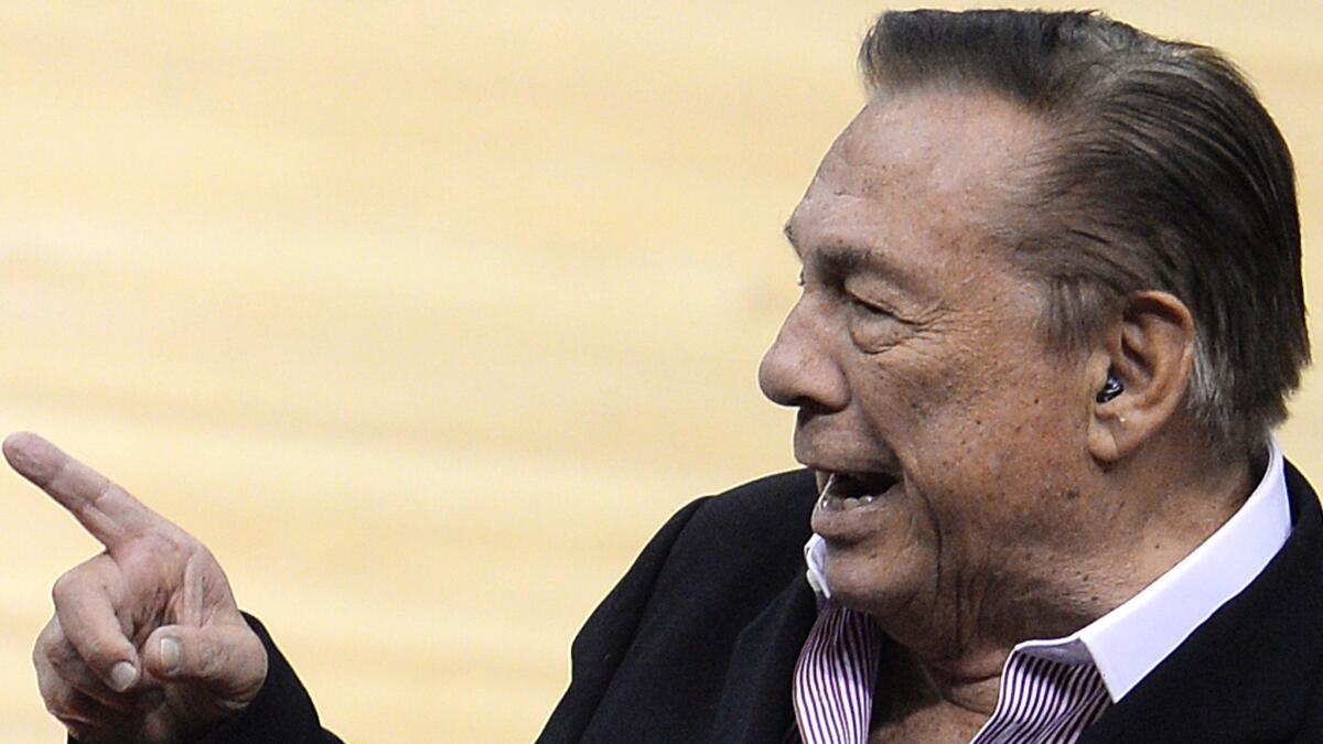 Clippers owner Donald Sterling at a Clippers game at Staples Center in April. Sterling testified Tuesday at a trial that could determine the future of the Clippers franchise.