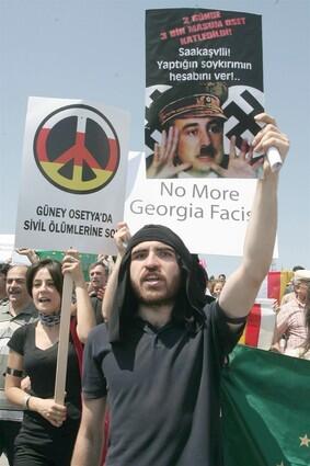 Pro-South Ossetians stage a protest outside the Georgian diplomatic missions in Ankara, Turkey.