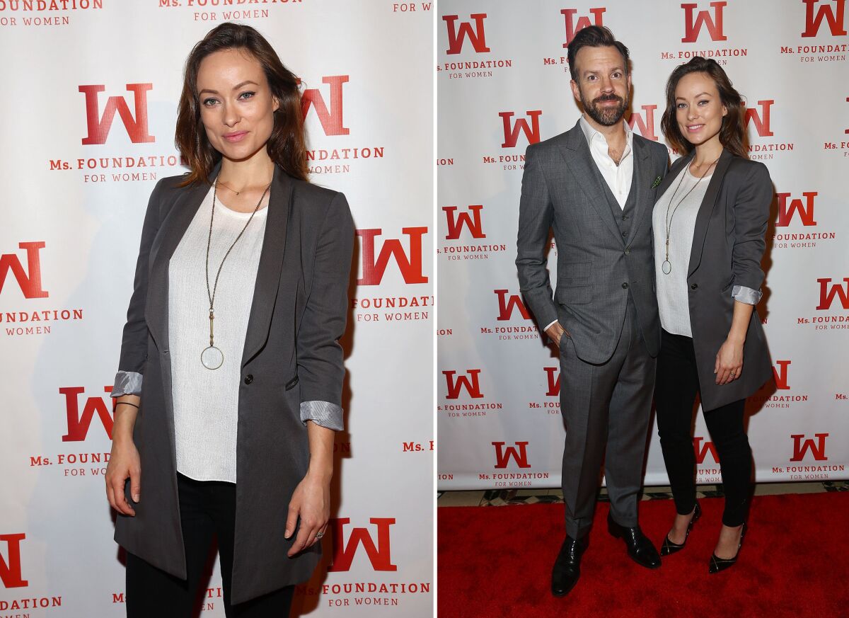 Olivia Wilde and fiance Jason Sudeikis attend the Ms. Foundation Women of Vision Gala 2014 at Cipriani 42nd Street on Thursday in New York City.