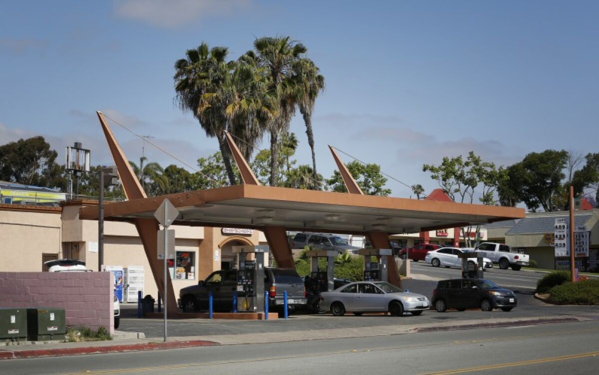 The Sunrise Market and Gas Station at 4689 Market St. features a futuristic canopy built in the early 1960s.