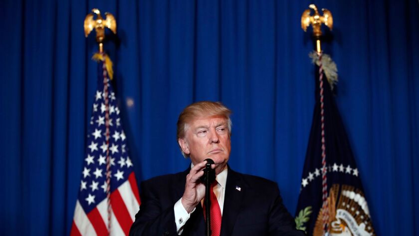President Donald Trump speaks at Mar-a-Lago in Palm Beach, Fla. on April 6, after the U.S. fired a barrage of cruise missiles into Syria in retaliation for its gruesome chemical weapons attack against civilians.