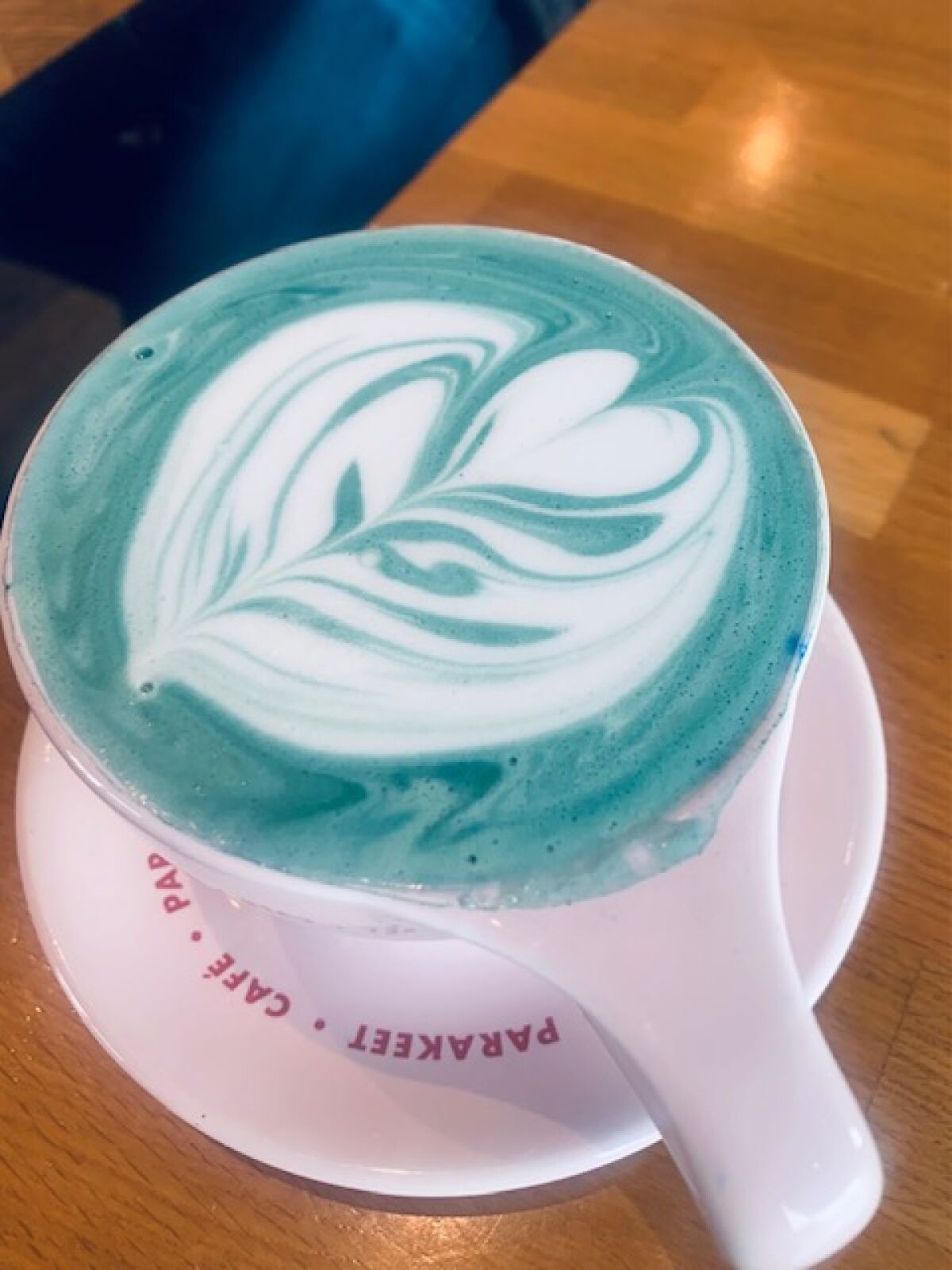 Spirulina matcha latte from Parakeet Cafe