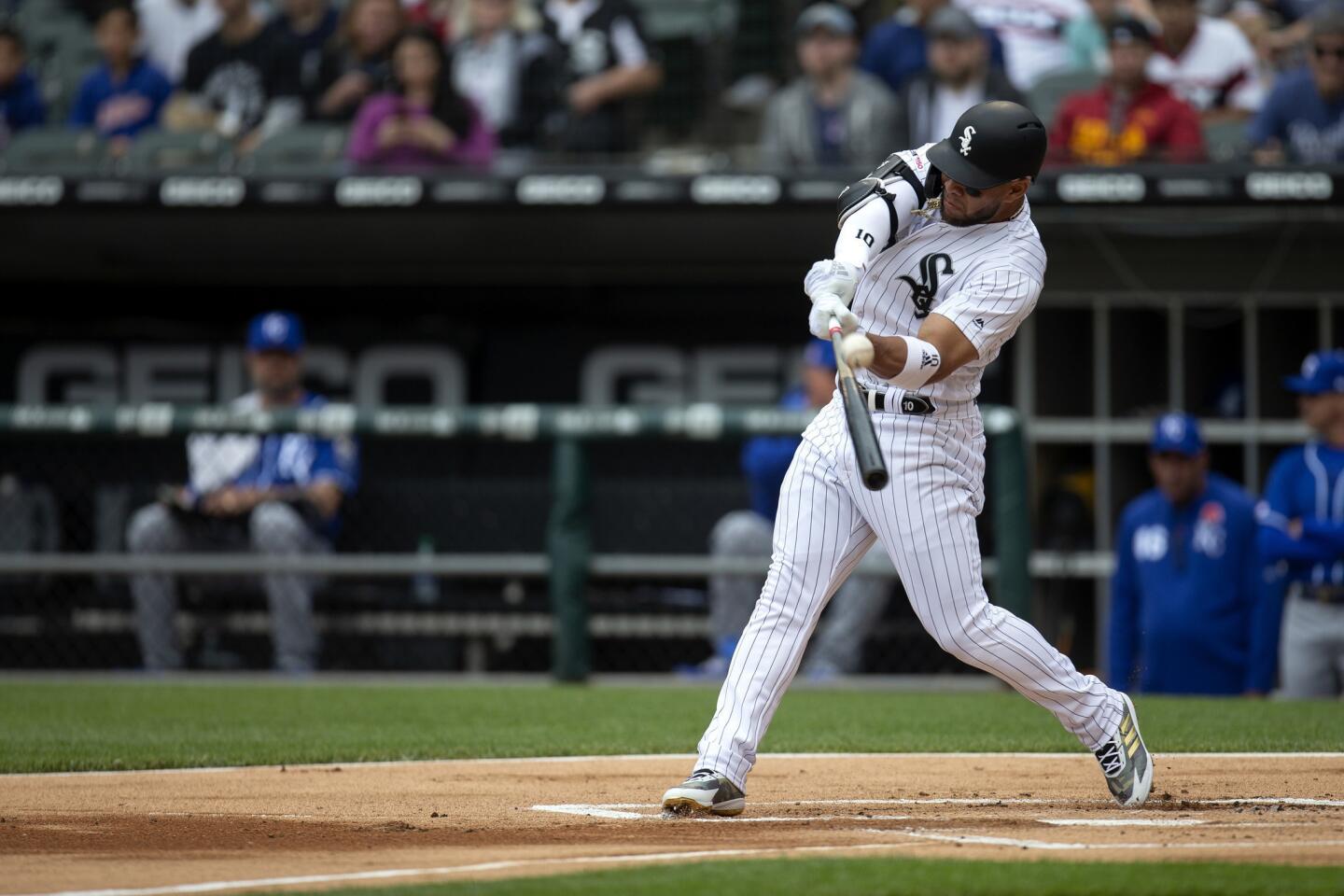Yoan Moncada bats during a home game against the Royals on May 27, 2019.