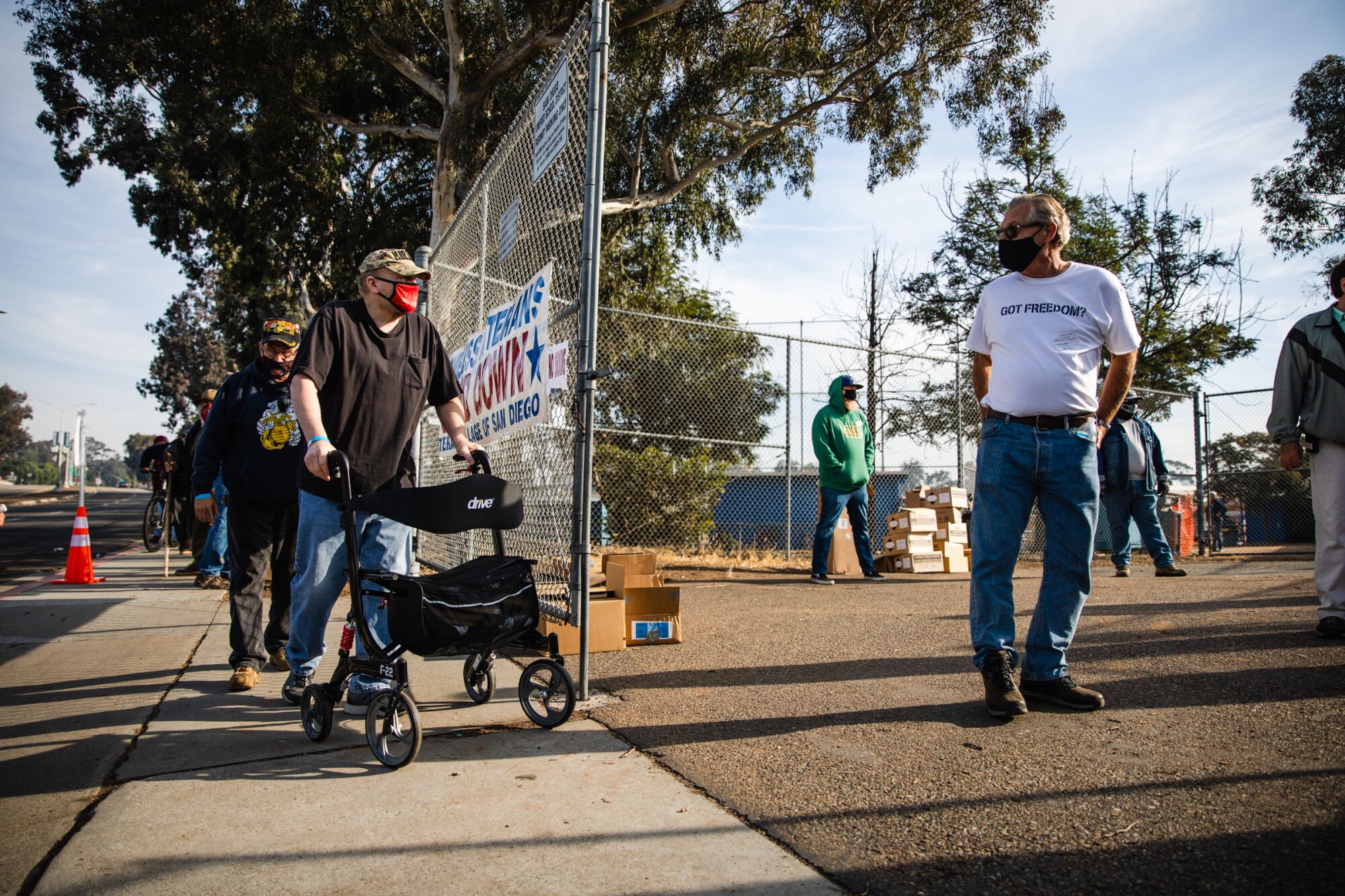 Veterans wait outside San Diego High School to participate in the annual “Stand Down” event.