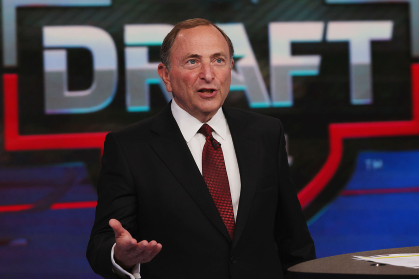 SECAUCUS, NEW JERSEY - JULY 23: NHL commissioner Gary Bettman opens the first round of the 2021 NHL Entry Draft.