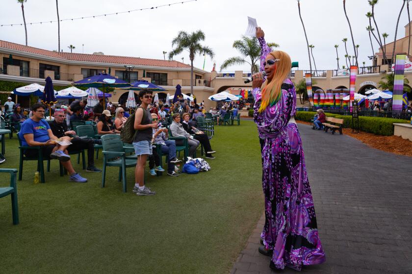 Del Mar, CA - June 10: At the Annual LGBTQ Celebration for the San Diego Fair on Saturday, June 10, 2023 in Del Mar, CA., Drag Queen, Santio Cupon in character as Landa Plenty worked the crowd during story time. (Nelvin C. Cepeda / The San Diego Union-Tribune)