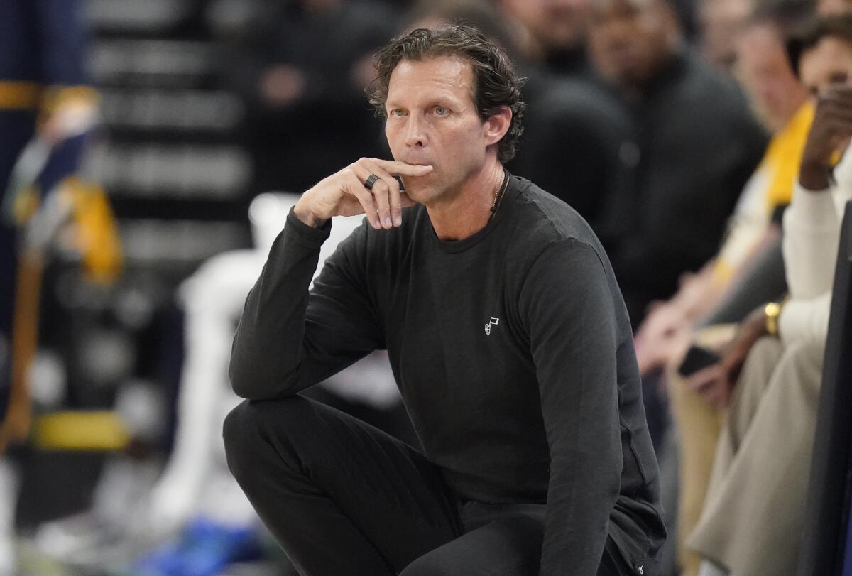 Utah Jazz coach Quin Snyder watches his team during a playoff game against the Dallas Mavericks on April 23.