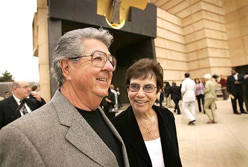 Herman Katz with his wife Beverly at the Cathedral of Our Lady of the Angels before the interfaith prayer service.