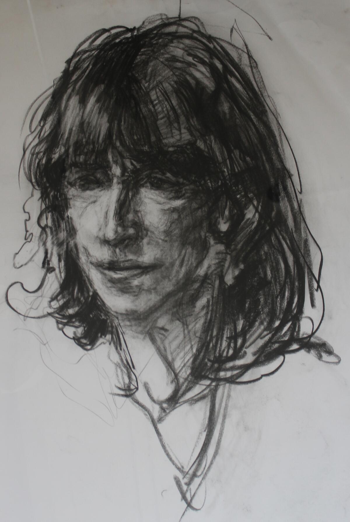 A black-and-white sketch of award-winning biographer Judith Thurman