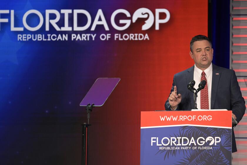 Florida Party of Florida Chairman Christian Ziegler addresses attendees at the Republican Party of Florida Freedom Summit, Nov. 4, 2023, in Kissimmee, Fla. The Republican Party of Florida suspended Ziegler and demanded his resignation during an emergency meeting Sunday, Dec. 17, adding to calls by Gov. Ron DeSantis and other top officials for him to step down as police investigate a rape accusation against him. (AP Photo/Phelan M. Ebenhack)