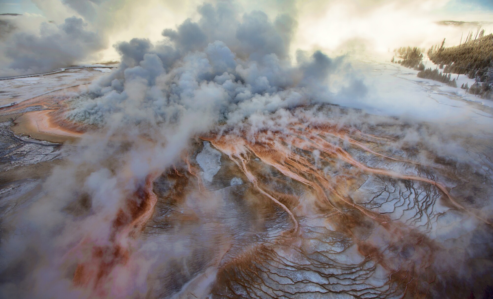 More than a third of Yellowstone sits within the caldera of an active volcano, shown in this photo featured in "National Geographic: 50 Greatest Landscapes."