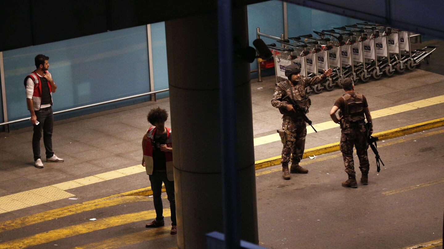 Turkish special forces troops help secure the area after a bombing at Ataturk Airport in Istanbul.