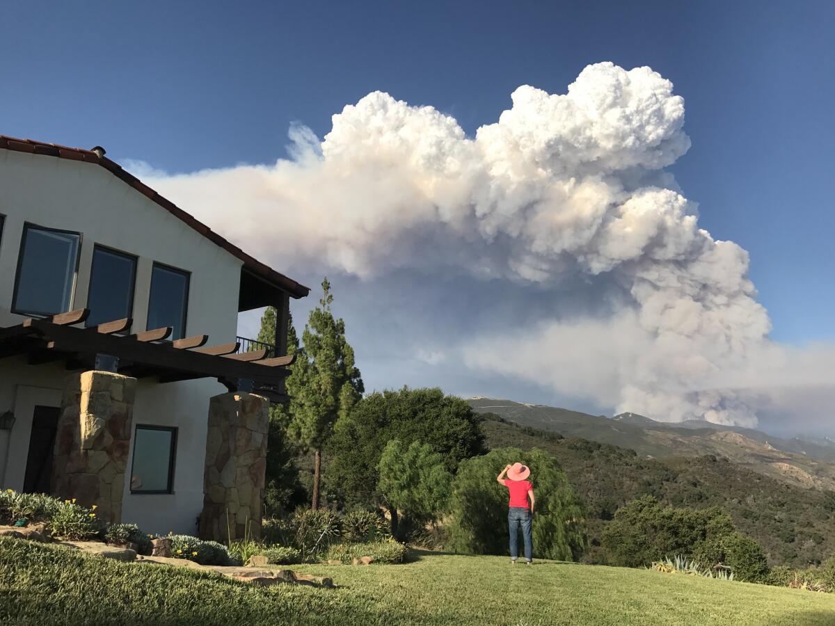 The Whittier fire burns in the Santa Ynez Mountains near Goleta.