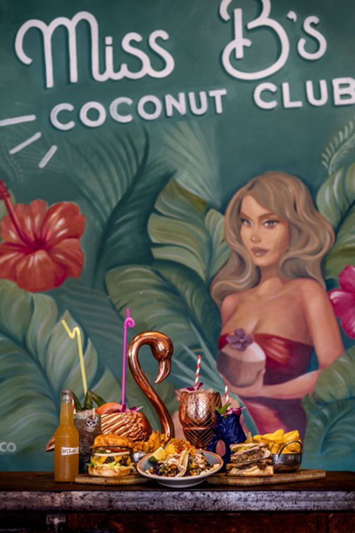 A mural at Miss B's Coconut Club in Pacific Beach.