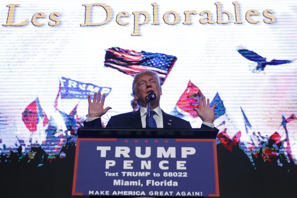 Republican presidential candidate Donald Trump speaks at a campaign rally Friday in Miami.