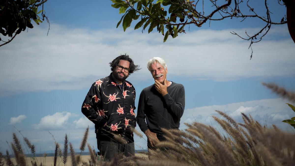 Director Brett Haley, left, and actor Sam Elliott for their film, "The Hero," which is based loosely on the 72-year-old actor's own life and career. https://lat.ms/2rUP4t0