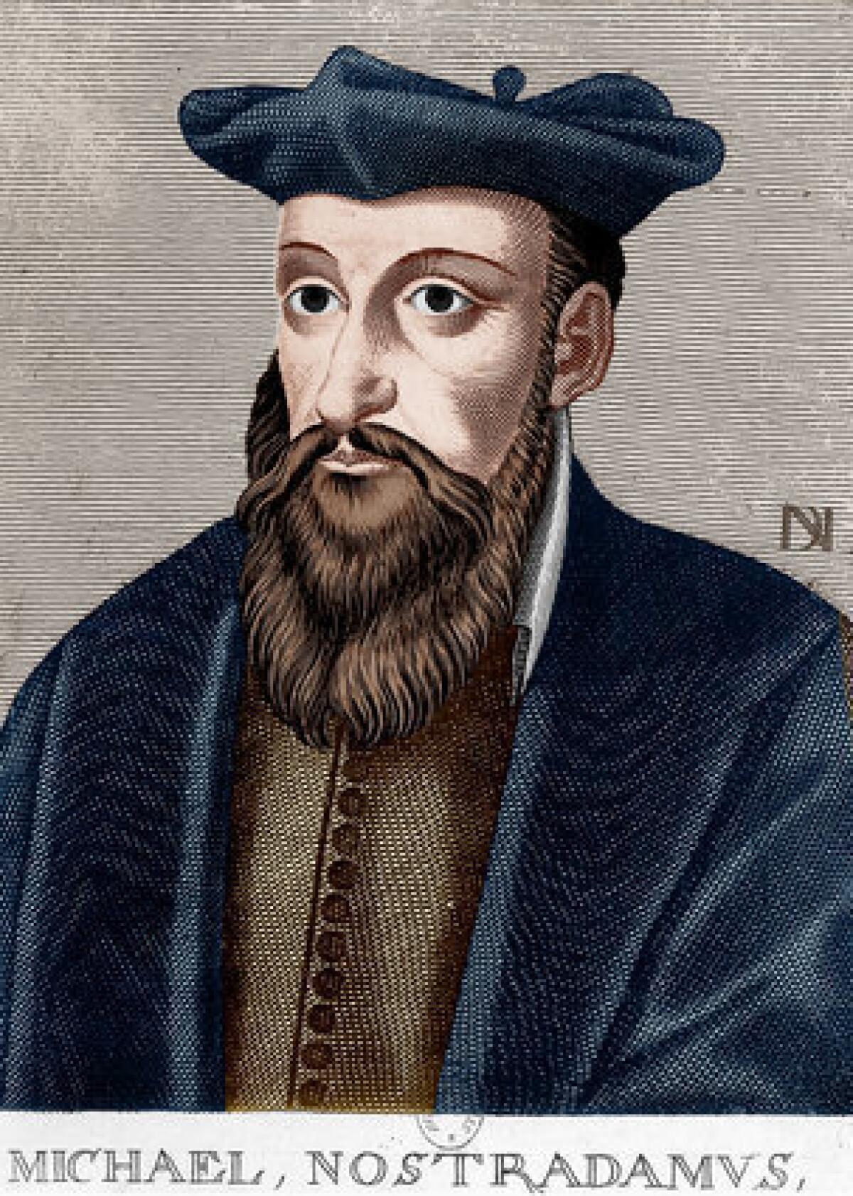 An engraving of Michel de Nostredame, known as Nostradamus.