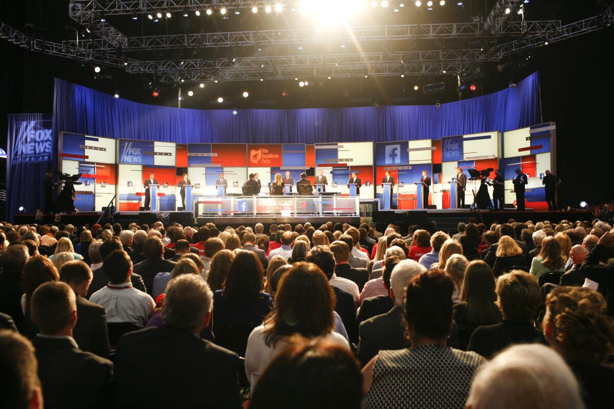 Ten candidates chosen based on polling numbers participate in the main GOP presidential debate.