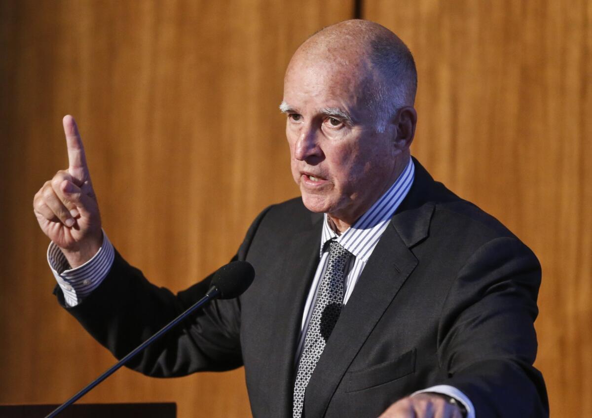 California Gov. Jerry Brown speaks at the Carbon Neutrality Initiative on the campus of UC San Diego on Oct. 27.