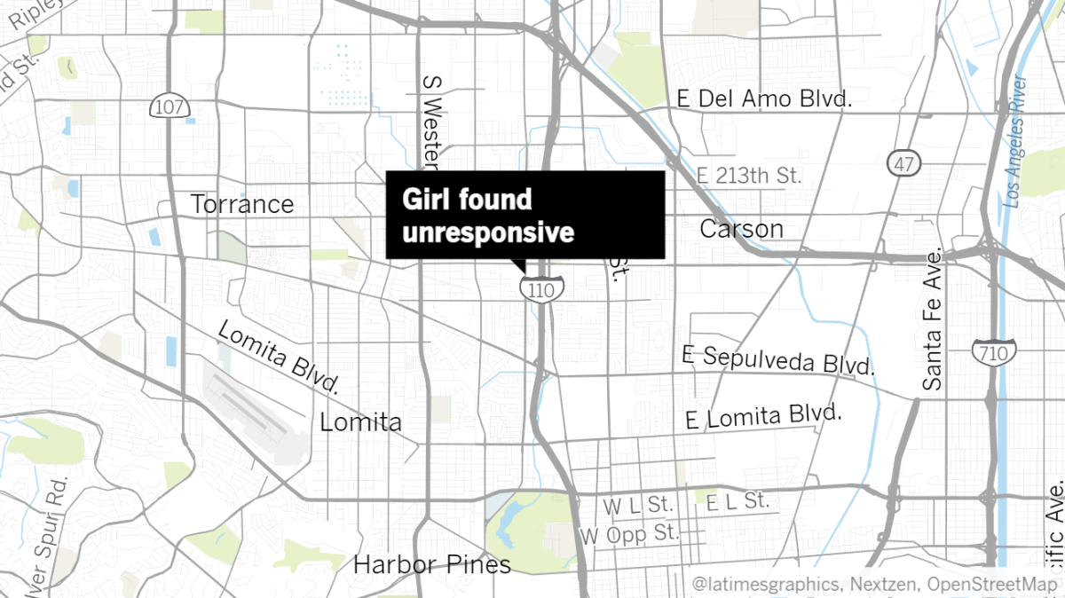 Map showing the location of girl found inside a hot car