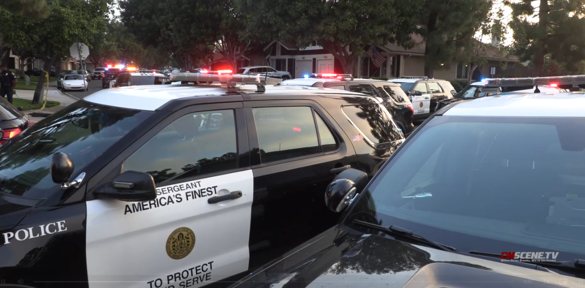 A large number of officers gathered in City Heights after a driver in a stolen car led police on a pursuit Monday morning.