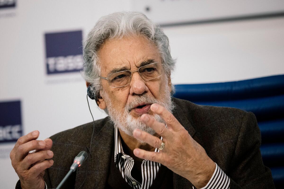 Placido Domingo talks to the media on Oct. 14 ahead of his concert in Moscow.