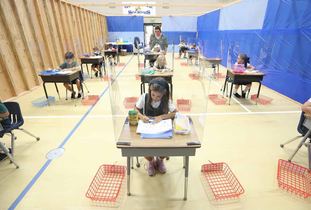 An overflow classroom  at St. Joachim Catholic School in Costa Mesa. 