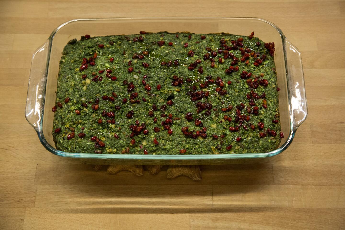 Fresh Herbs Kuku aka Kuku-ye-sabzi, cooked by Chef Tony Esnault, of Spring, his wife Yassmin Sarmadi and mother-in-law Shamsi Katebi for Nowruz.