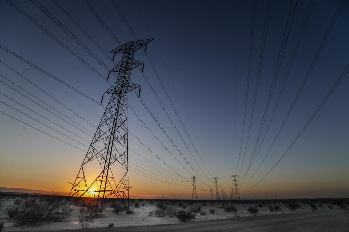 Power lines run through California’s Imperial Valley, an farming region that also produces growing amounts of solar energy.
